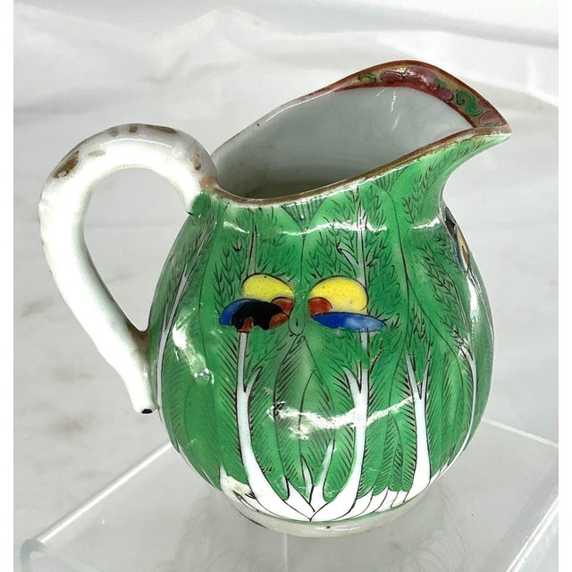Chinese Antique Chinese Export Porcelain Famille Verte”boc Choy Leaf” Creamer Pitcher For Sale - Image 3 of 12