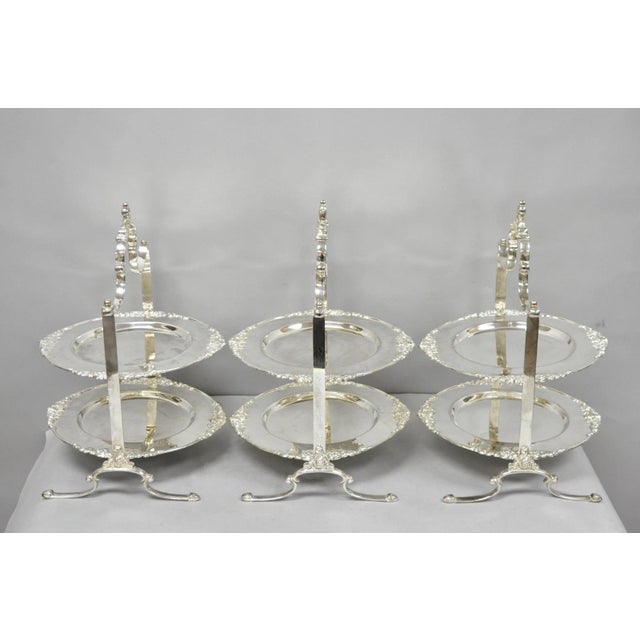 Late 20th Century Vintage Godinger Silver Plated 2 Tier Buffet Server High Tea Pastry Plate Stand For Sale - Image 5 of 18