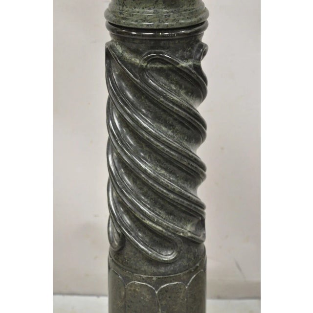Antique Italian Classical Style Green Marble Spiral Carved Round Pedestal Plant Stand For Sale - Image 12 of 12
