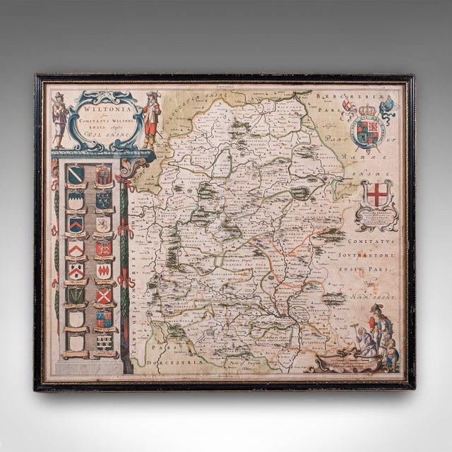 This is an antique county map of Wiltshire. A Dutch, framed atlas engraving of cartographic interest by Joan Blaeu (1596 -...