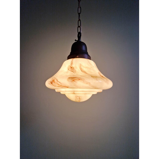 Art Deco Pendant Light in Marbled Opaline Glass from Scailmont Glassworks, Belgium, 1920s-1930s For Sale - Image 14 of 15