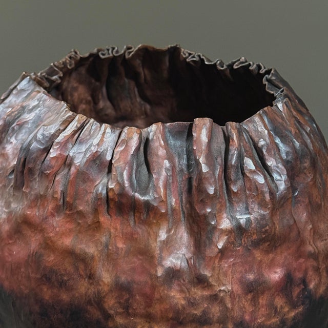 1960s Vintage Brutalist Sculpted Patinated Copper Vessel by Anthony Di Bona, Stamped For Sale - Image 5 of 9