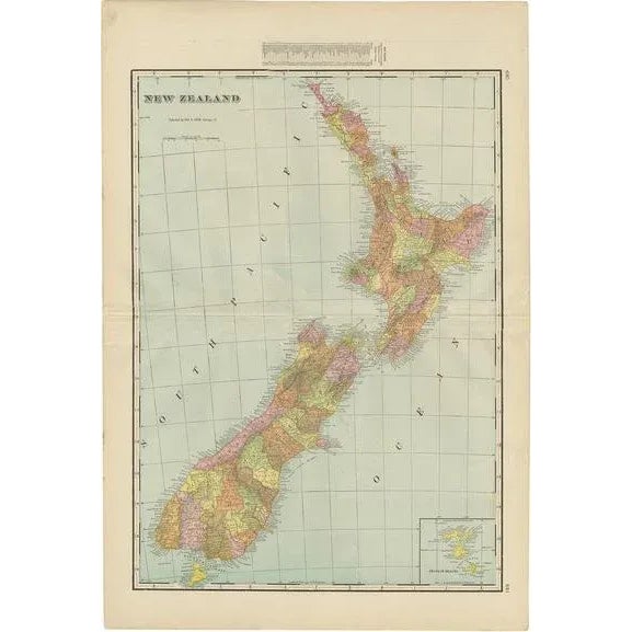 Antique Map of New Zealand by G.F. Cram, 1906 For Sale - Image 5 of 5