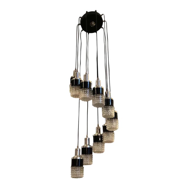 Mid-Century Modern Ten Lights Cascading Chandelier, Circa 1970 For Sale