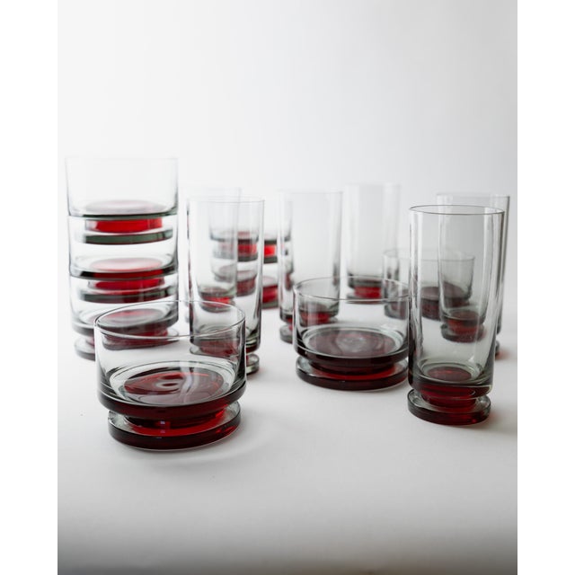 Vintage Drinking Glasses with Red Stem, 1970s, Set of 8 For Sale - Image 10 of 12