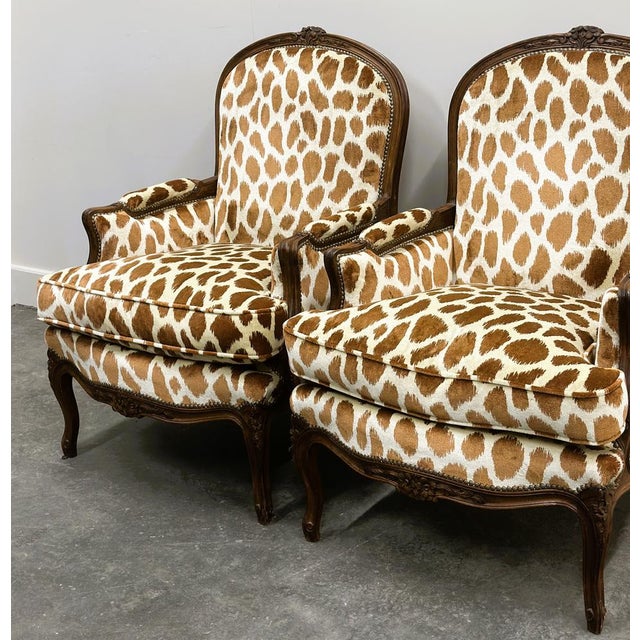 Brown Louis XV Style Armchairs in Giraffe Velvet Upholstery, France, 1950s, Set of 2 For Sale - Image 8 of 16
