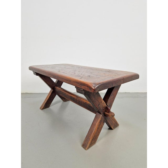 Wood Brutalist Oak Cross Leg Coffee Table, 1930s For Sale - Image 7 of 10
