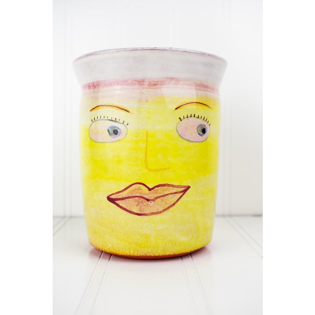 Postmodern Listed Artist Amy Sabrina 1999 Postmodern Pottery Vase — Happy \ Sad Vessel For Sale - Image 3 of 11