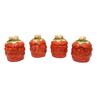 Vintage Four Raspberry Ceramic Jars, 1980s, Set of 4 For Sale