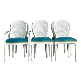 Vintage Medallion Back Cane Dining Chairs - Set of Six For Sale