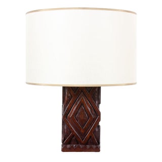 Vintage African Table Lamp in Hand-Carved Iroko Wood, 1950s For Sale