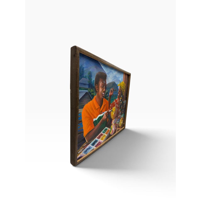 Wood Soliman Delva Signed Original Haitian Fine Art Oil Painting "Tchatcha" – 2001 For Sale - Image 7 of 11