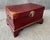Traditional Mid 20th Century Red Leather Trunk on Wooden Stand For Sale - Image 3 of 16