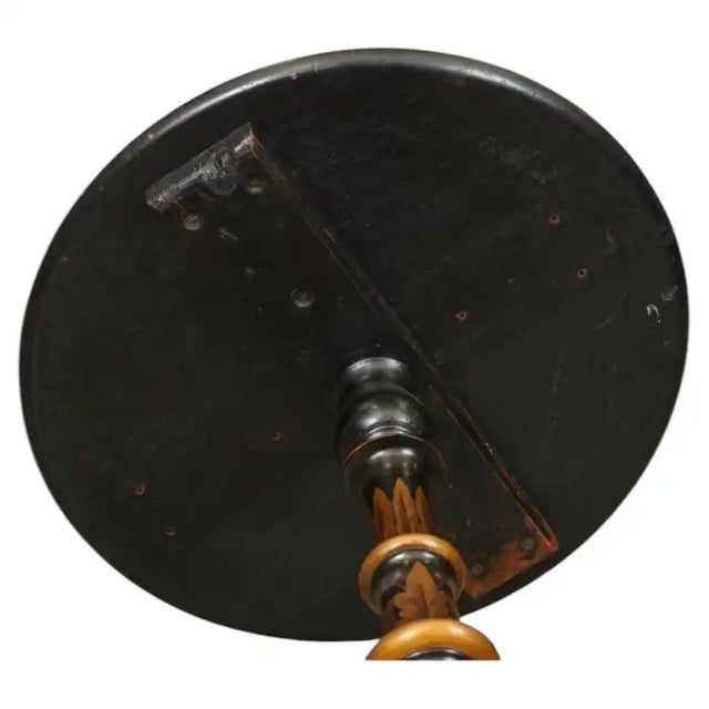 Ebonized Gilt Chinoiserie Round Side Accent Pedestal Table For Sale - Image 10 of 12