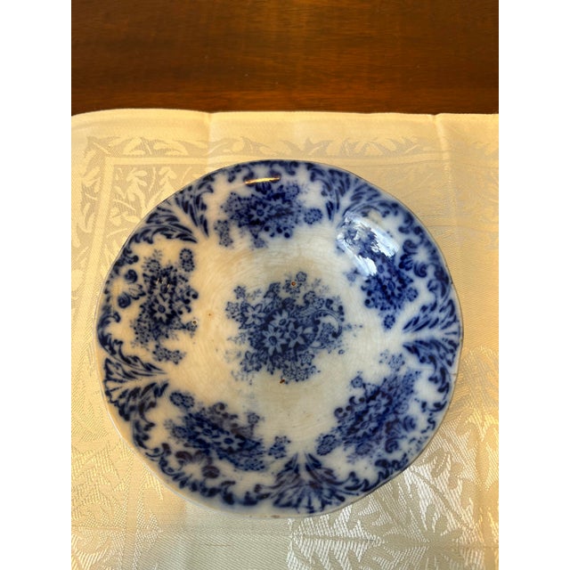 Antique set Of 4 flow blue Libertas Prussian bowls . Cobalt blue with svalloped edges . Produced in 1840 in Prussia...