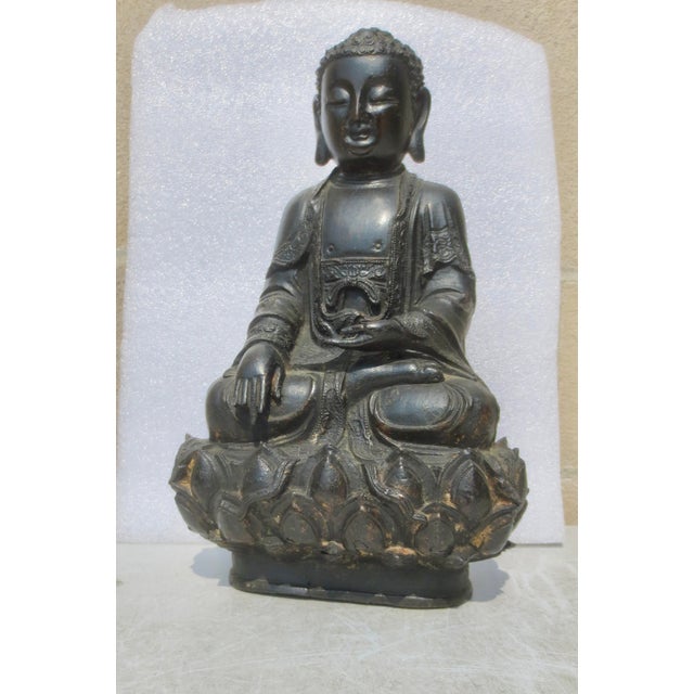 Antique Ming Bronze Seated Buddha Circa 16th-17th For Sale - Image 4 of 11
