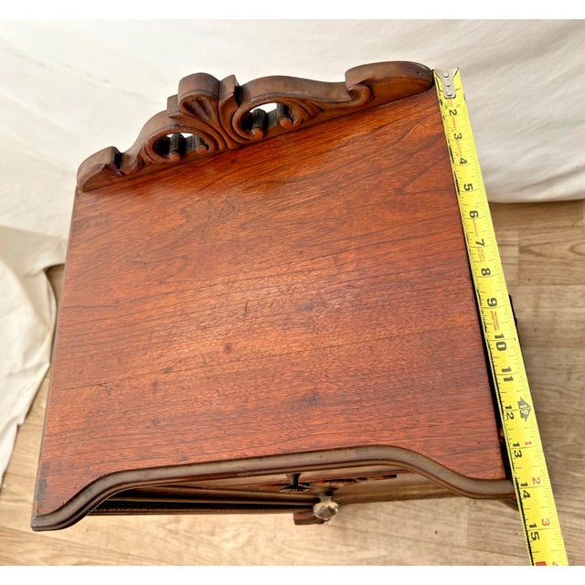Antique Italian Nightstand Cabinet With Drawer Hand Carved Walnut and Mahogany For Sale - Image 11 of 13