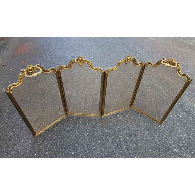 Antique French 4 Panel Brass Ornate Fireplace Screen, Circa 1890s For Sale - Image 10 of 12