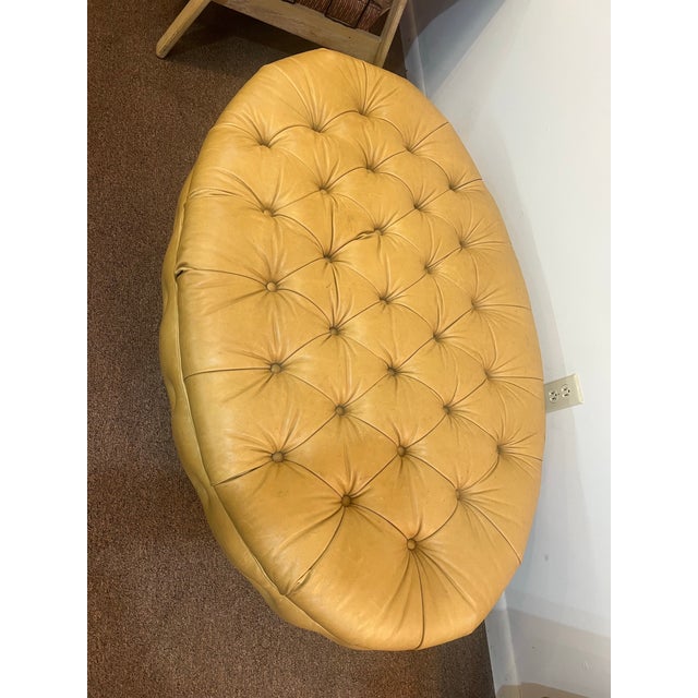 1980s Large Tufted Leather Oval Ottoman For Sale - Image 9 of 9