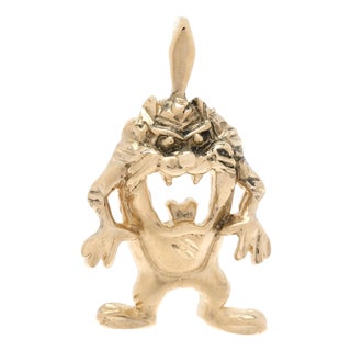 Small Tazmanian Devil Charm, 14k Yellow Gold, Length .75 In For Sale