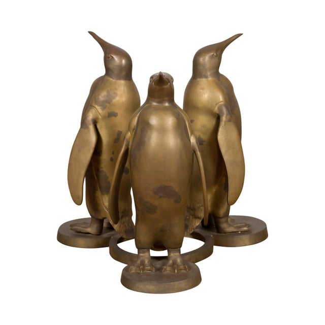 Mid 20th Century Triple Penguin Bronze Sculpted Group on Trefoiled Base with Gold Patina For Sale - Image 4 of 12