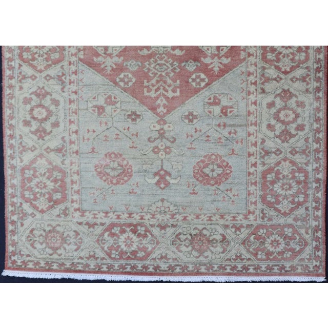 Modern Khotan Rug in Wool With Medallion Design in Light Blue and Coral For Sale - Image 4 of 13