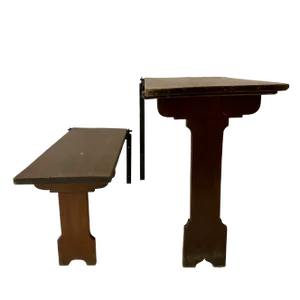 Art Deco German Wabi Sabi Brown Oak Prison Cell Table and Bench, 1930s, Set of 3