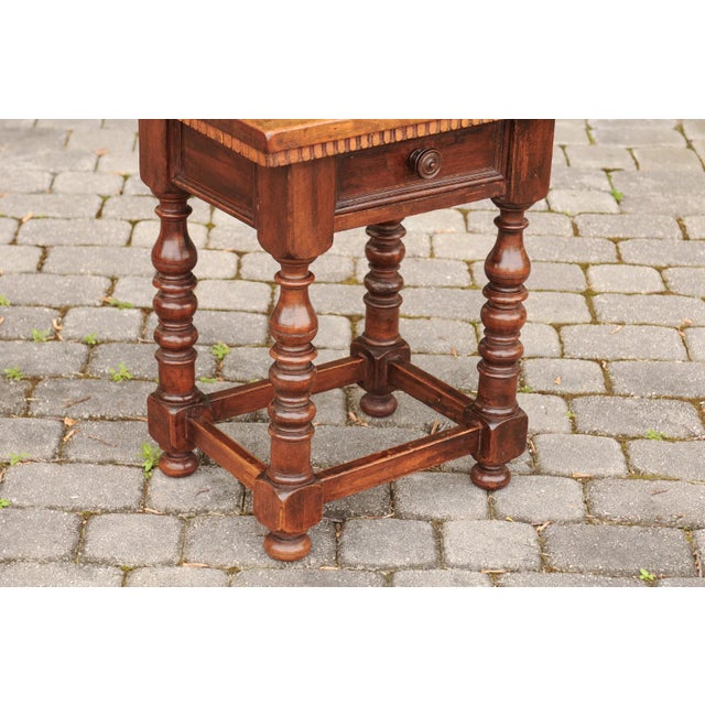 Wood Italian 1870s Walnut Side Table with Dentil Molding, Drawer and Turned Base For Sale - Image 7 of 11