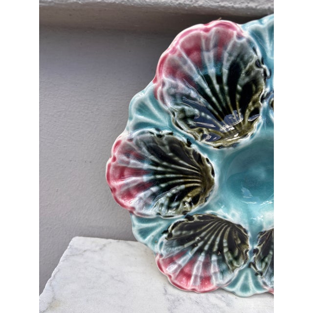 French French Majolica Oyster Plate Fives Lille, Circa 1890 For Sale - Image 3 of 4