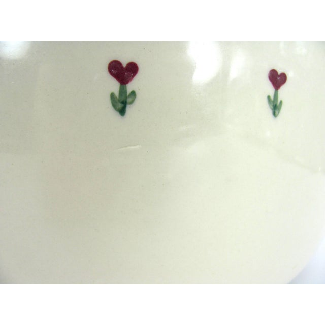 Ceramic 12" American Stoneware Hand Painted Red Heart Flower Great Bowl For Sale - Image 7 of 14