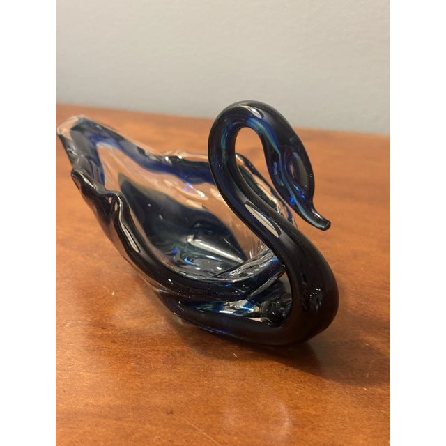 Mid-Century Modern Vintage Murano Style Hand Blown Art Glass Swan Dish Trinket Bowl For Sale - Image 3 of 6