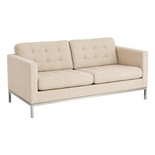 Vintage Florence Knoll Relaxed Two-Seater Sofa Neutral Ivory For Sale