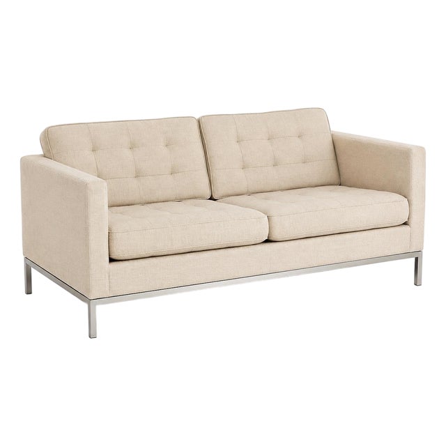 Vintage Florence Knoll Relaxed Two-Seater Sofa Neutral Ivory For Sale