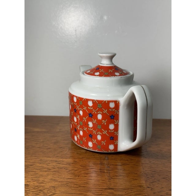 1980s Vintage Floral Teapot Red White Porcelain | Mid Century Style Tea Pot For Sale - Image 5 of 14