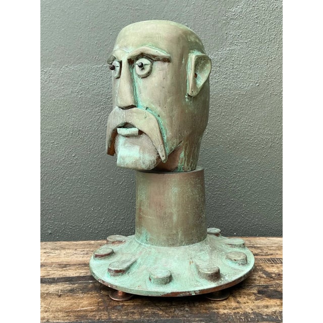 Vintage Steampunk Patinated Resin Bust of Man For Sale - Image 11 of 14