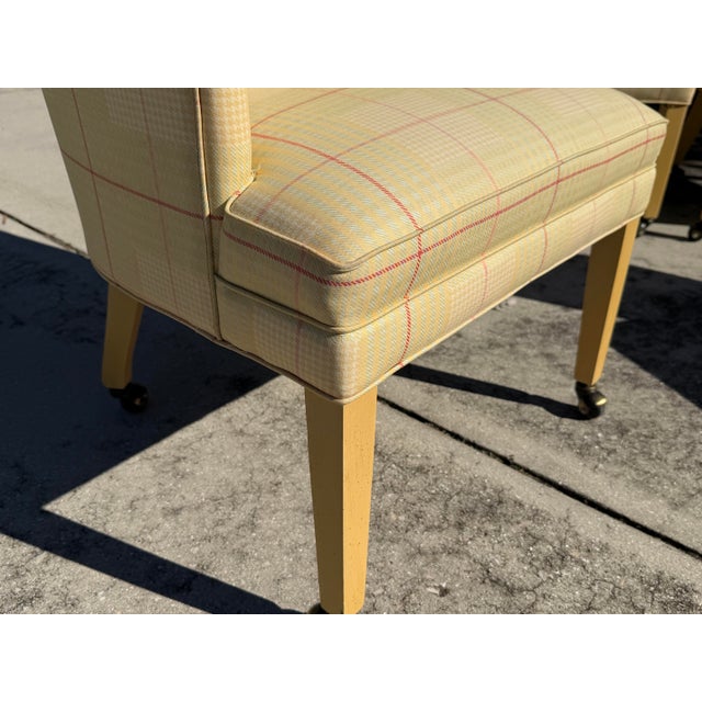 Vintage Sherrill Furniture Bucket Dining Chairs on Casters in Plaid Upholstery, Set of 4 For Sale In Naples, FL - Image 6 of 16