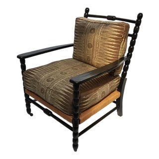 Bobbin Lounge Chair Custom Upholstered in a Lee Jofa Fabric For Sale