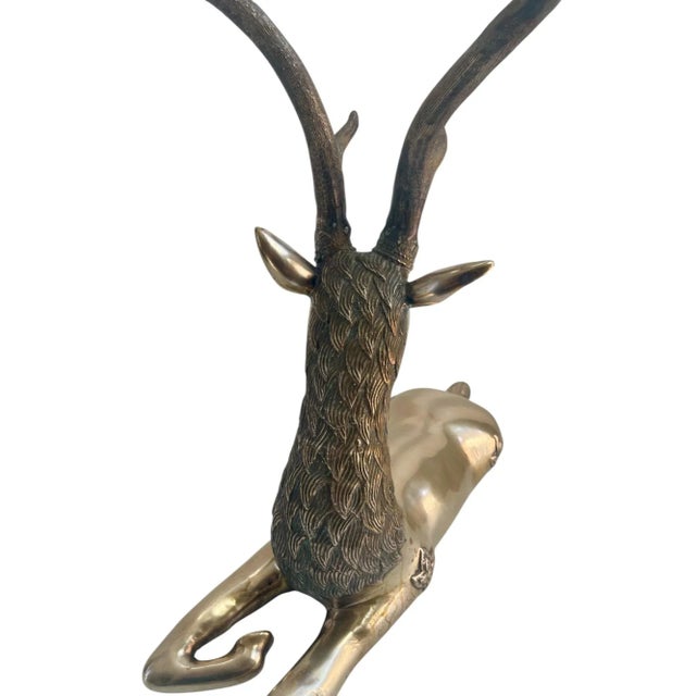 Mid 20th Century Midcentury Vintage Hollywood Regency Large Solid Brass Stag Deer Gazelle Figurine Sculpture For Sale - Image 5 of 11