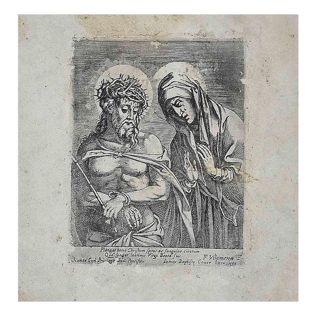 Jesus and Virgin Mary, Original Etching, Late 18th-Century For Sale