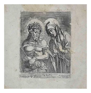 Jesus and Virgin Mary, Original Etching, Late 18th-Century