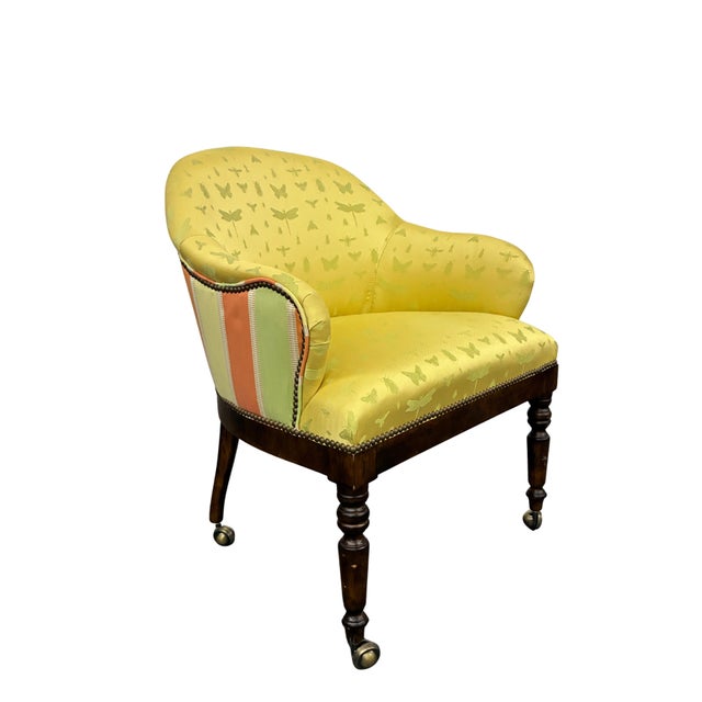 Gold Pair of Century Furniture Model 3277 “Gentleman’s” Upholstered Game Chairs With Brass Casters For Sale - Image 8 of 12