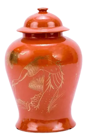 Pine & Crane Gilt Orange Temple Jar