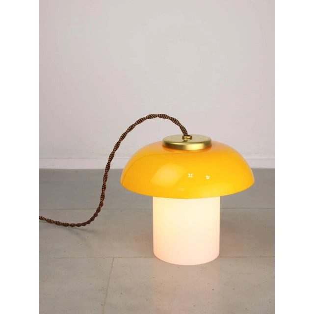 Mid-Century Modern Mid-Century Yellow Glass and Brass Mushroom Table Lamp For Sale - Image 3 of 12