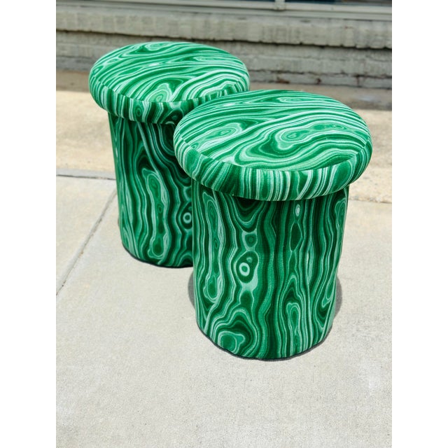 Mushroom Stools Upholstered in Faux Malachite Fabric For Sale In Charleston - Image 6 of 7