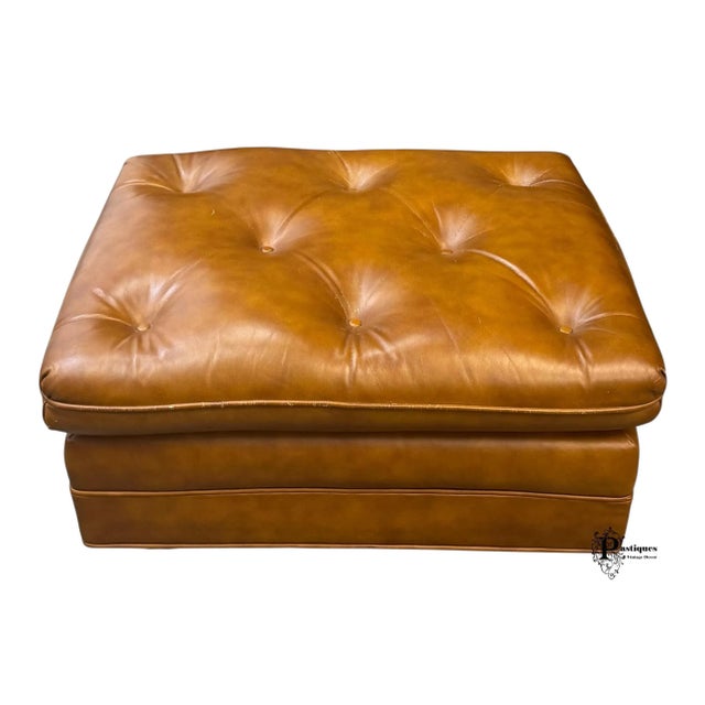 Vintage Classic Leather Traditional Style Tufted Top Grain Leather Club Chair & Ottoman For Sale - Image 10 of 12