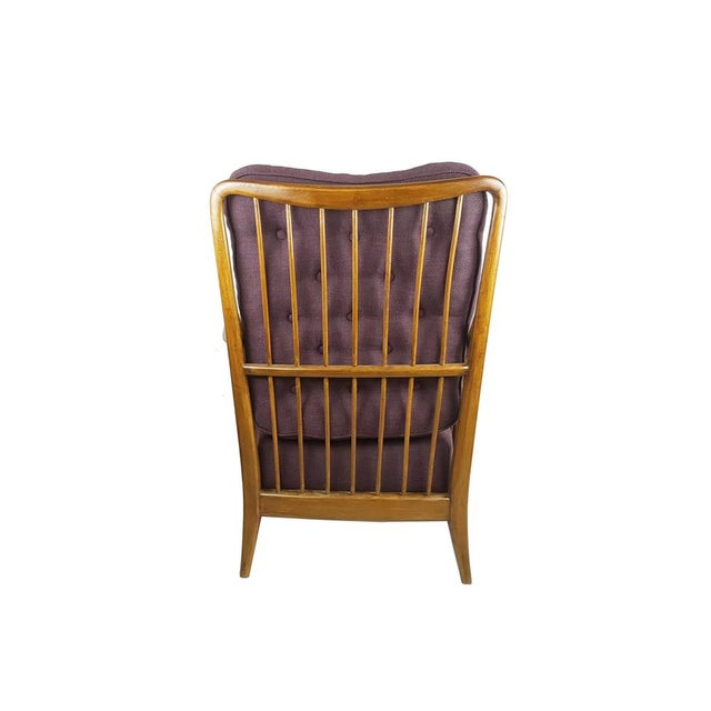 Textile Wood & Purple Fabric Armchair attributed to Paolo Buffa, 1950s For Sale - Image 7 of 12