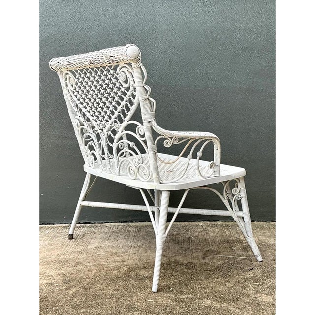 Vintage White Fiddlehead Rattan Garden Bench For Sale In West Palm - Image 6 of 12