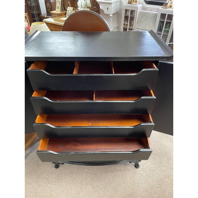 Antique Solid Mahogany Oriental Chest of Drawers, Black Satin Lacquer, Refinished, Brass Hardware For Sale - Image 4 of 13