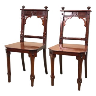 Antique Victorian Mahogany Hall Chairs, 1880, Set of 2 For Sale