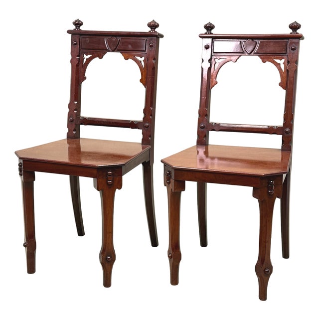Antique Victorian Mahogany Hall Chairs, 1880, Set of 2 For Sale